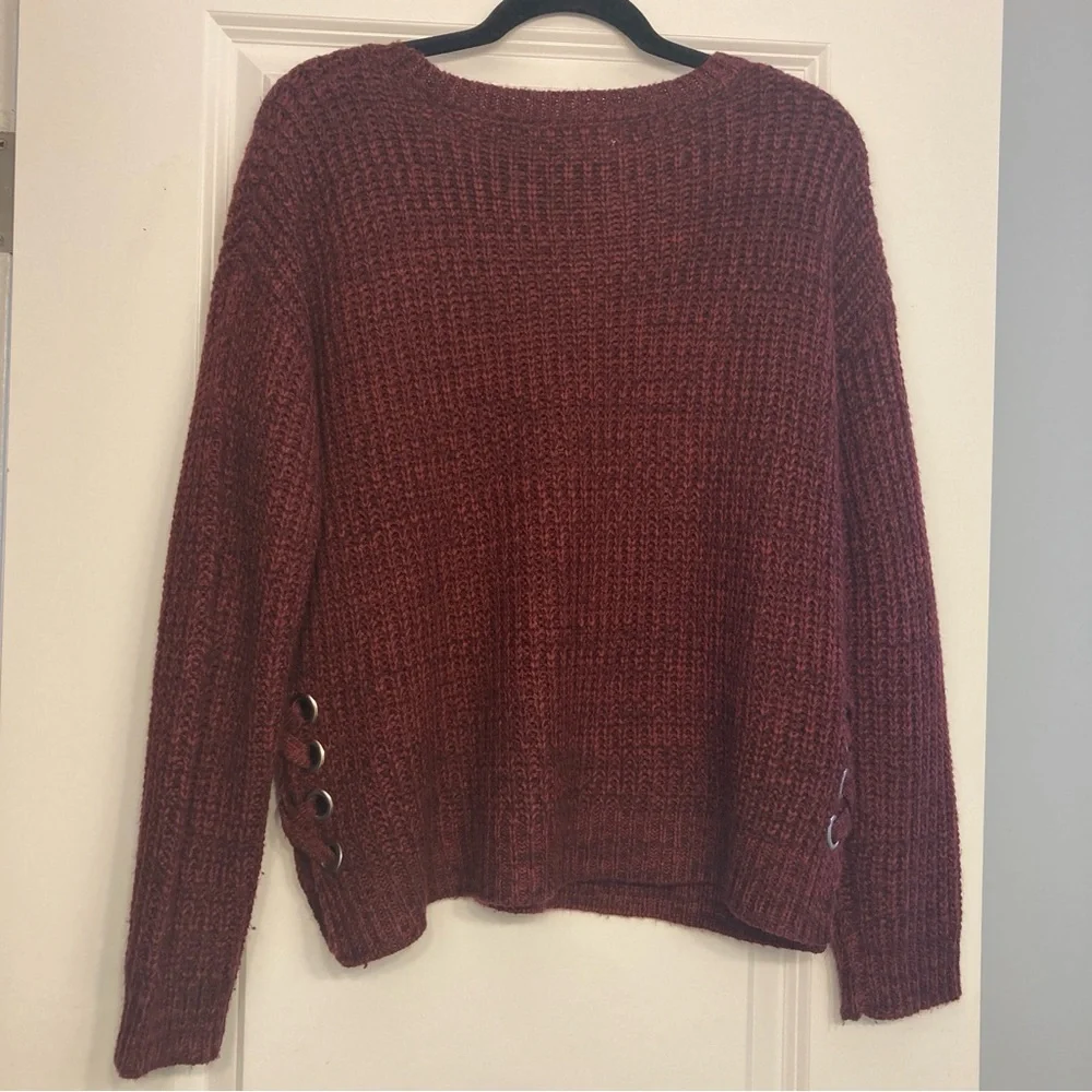 It’s Our Time Burgundy Knit Sweater with Ring Details - Picture 3 of 9